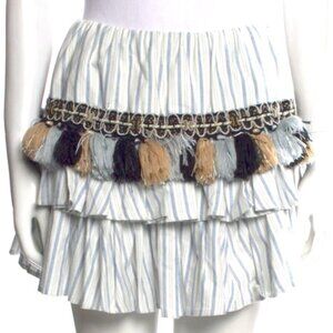 Caroline Constas Pinstripe Tiered Mini Skirt with Tassel Detail Womens Sz Small